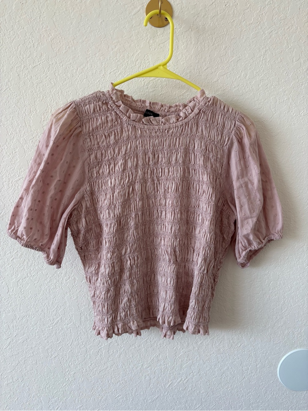 J. Crew Dusty Rose Smocked Puff-Sleeve Blouse
